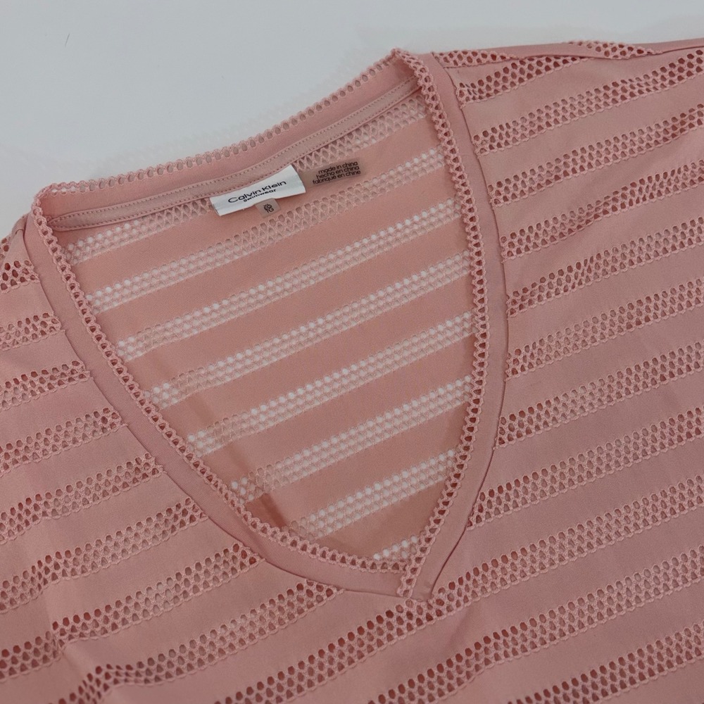 Calvin Klein Swimwear Pink Crochet Stripe‎ V-Neck Cover-Up Dress XL
